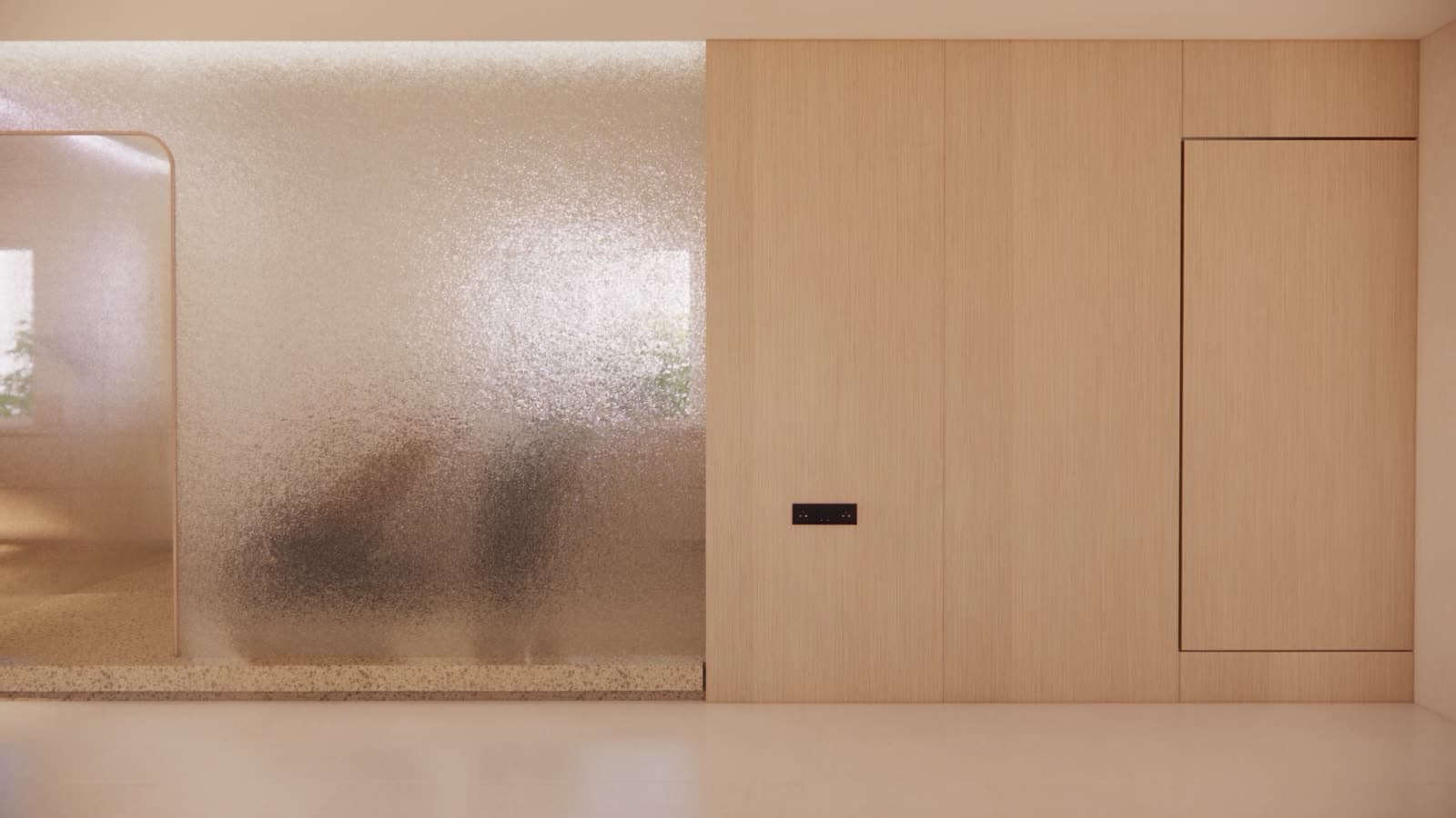 A quiet styling room at KANSO, reeded glass and warm light