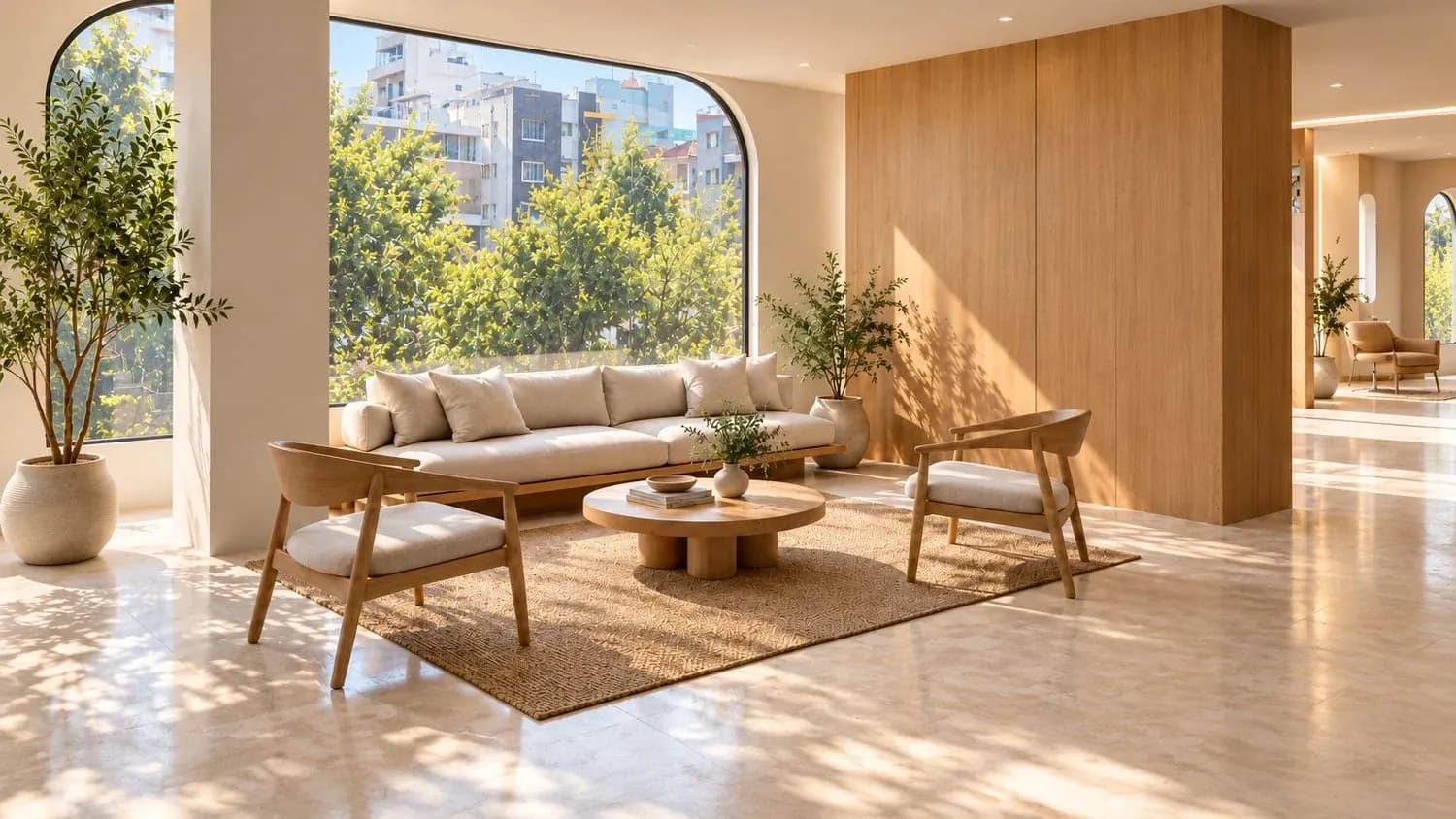 The KANSO Living Room with a sofa and a large window